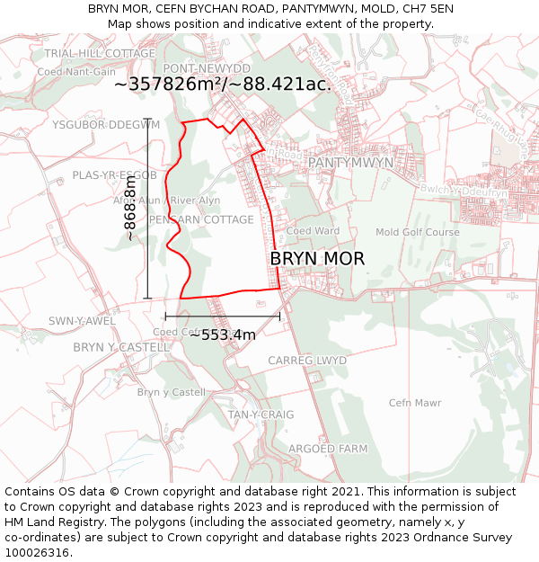 BRYN MOR, CEFN BYCHAN ROAD, PANTYMWYN, MOLD, CH7 5EN: Plot and title map