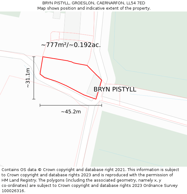 BRYN PISTYLL, GROESLON, CAERNARFON, LL54 7ED: Plot and title map