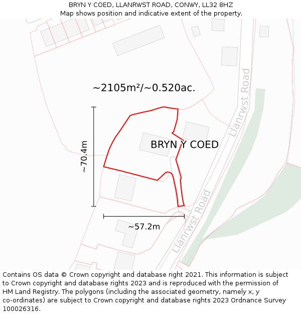 BRYN Y COED, LLANRWST ROAD, CONWY, LL32 8HZ: Plot and title map