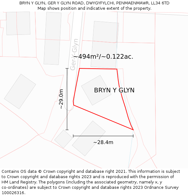 BRYN Y GLYN, GER Y GLYN ROAD, DWYGYFYLCHI, PENMAENMAWR, LL34 6TD: Plot and title map