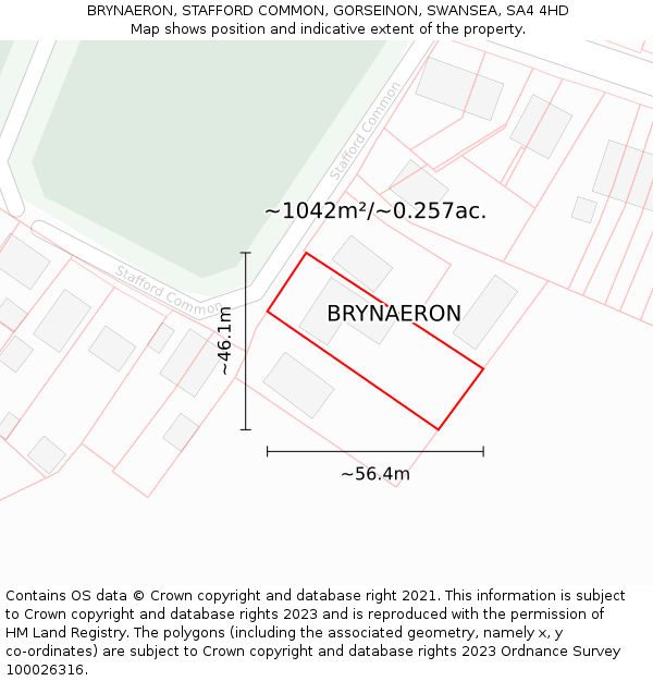 BRYNAERON, STAFFORD COMMON, GORSEINON, SWANSEA, SA4 4HD: Plot and title map