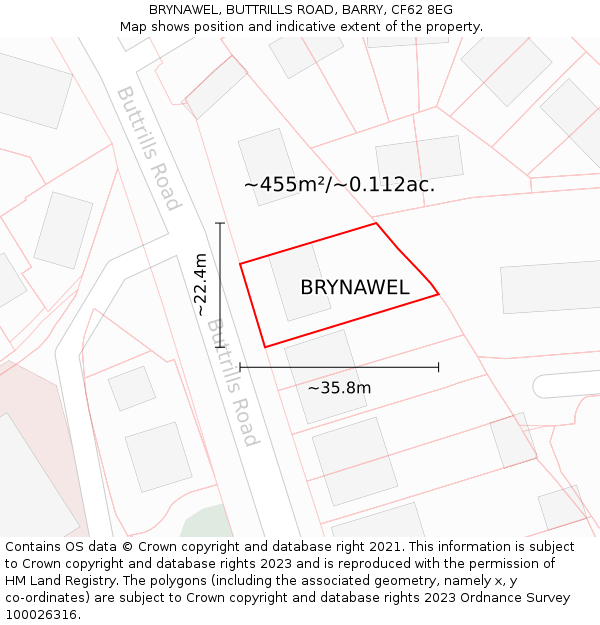 BRYNAWEL, BUTTRILLS ROAD, BARRY, CF62 8EG: Plot and title map