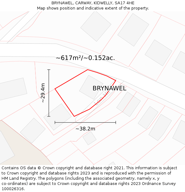 BRYNAWEL, CARWAY, KIDWELLY, SA17 4HE: Plot and title map