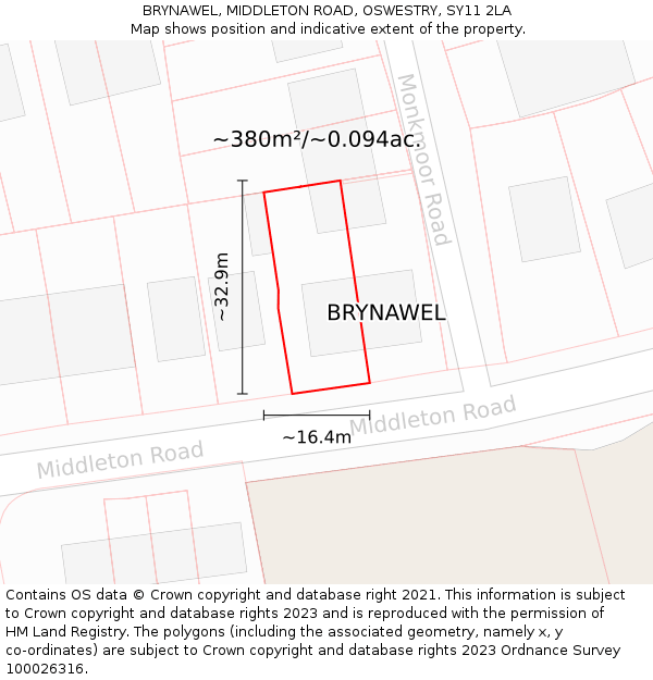 BRYNAWEL, MIDDLETON ROAD, OSWESTRY, SY11 2LA: Plot and title map