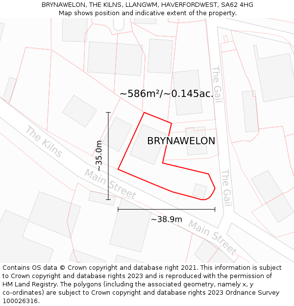 BRYNAWELON, THE KILNS, LLANGWM, HAVERFORDWEST, SA62 4HG: Plot and title map