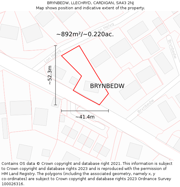BRYNBEDW, LLECHRYD, CARDIGAN, SA43 2NJ: Plot and title map