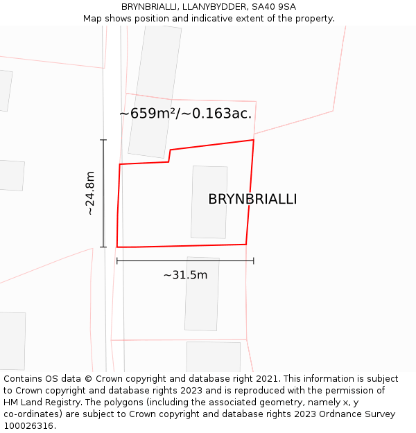 BRYNBRIALLI, LLANYBYDDER, SA40 9SA: Plot and title map