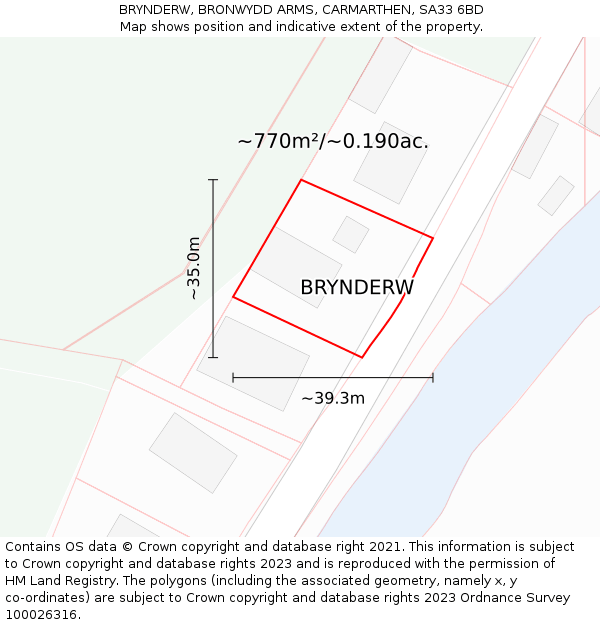 BRYNDERW, BRONWYDD ARMS, CARMARTHEN, SA33 6BD: Plot and title map