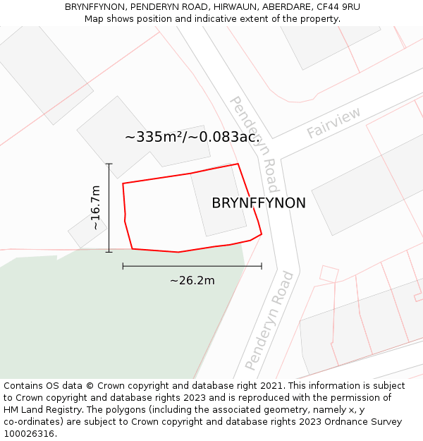 BRYNFFYNON, PENDERYN ROAD, HIRWAUN, ABERDARE, CF44 9RU: Plot and title map