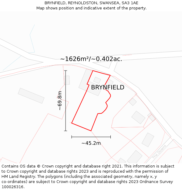 BRYNFIELD, REYNOLDSTON, SWANSEA, SA3 1AE: Plot and title map