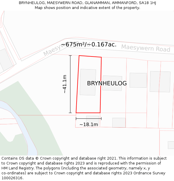 BRYNHEULOG, MAESYWERN ROAD, GLANAMMAN, AMMANFORD, SA18 1HJ: Plot and title map