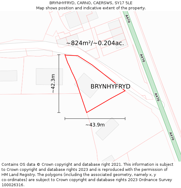 BRYNHYFRYD, CARNO, CAERSWS, SY17 5LE: Plot and title map