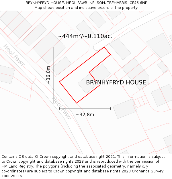 BRYNHYFRYD HOUSE, HEOL FAWR, NELSON, TREHARRIS, CF46 6NP: Plot and title map