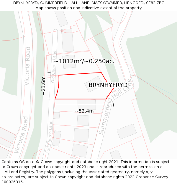 BRYNHYFRYD, SUMMERFIELD HALL LANE, MAESYCWMMER, HENGOED, CF82 7RG: Plot and title map