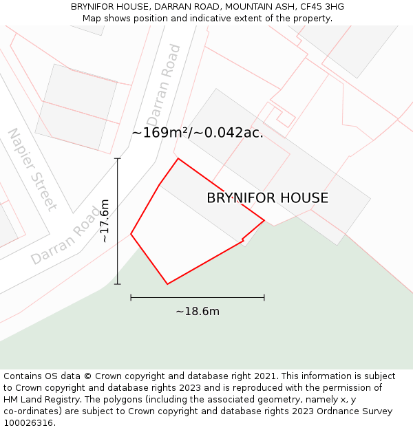 BRYNIFOR HOUSE, DARRAN ROAD, MOUNTAIN ASH, CF45 3HG: Plot and title map