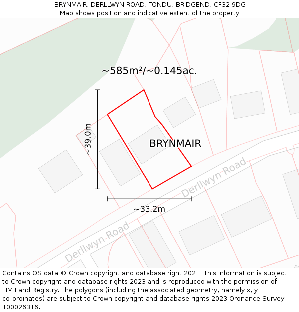 BRYNMAIR, DERLLWYN ROAD, TONDU, BRIDGEND, CF32 9DG: Plot and title map