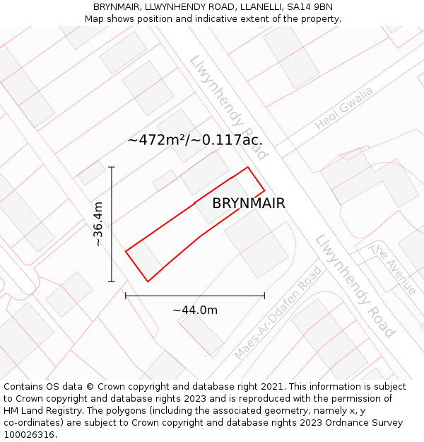 BRYNMAIR, LLWYNHENDY ROAD, LLANELLI, SA14 9BN: Plot and title map