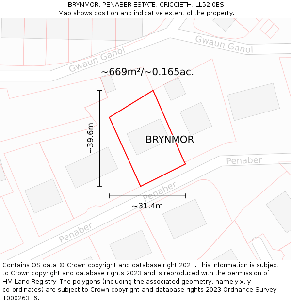 BRYNMOR, PENABER ESTATE, CRICCIETH, LL52 0ES: Plot and title map