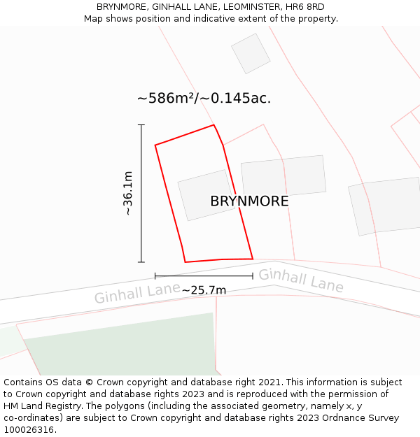 BRYNMORE, GINHALL LANE, LEOMINSTER, HR6 8RD: Plot and title map