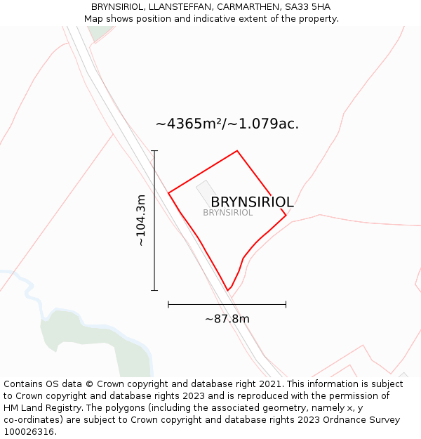 BRYNSIRIOL, LLANSTEFFAN, CARMARTHEN, SA33 5HA: Plot and title map