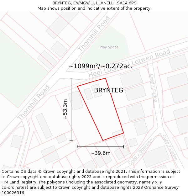 BRYNTEG, CWMGWILI, LLANELLI, SA14 6PS: Plot and title map