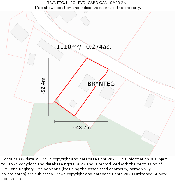 BRYNTEG, LLECHRYD, CARDIGAN, SA43 2NH: Plot and title map