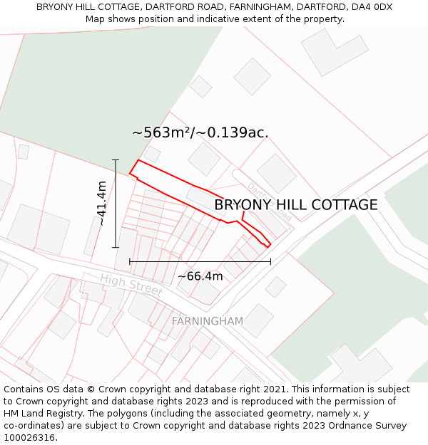 BRYONY HILL COTTAGE, DARTFORD ROAD, FARNINGHAM, DARTFORD, DA4 0DX: Plot and title map