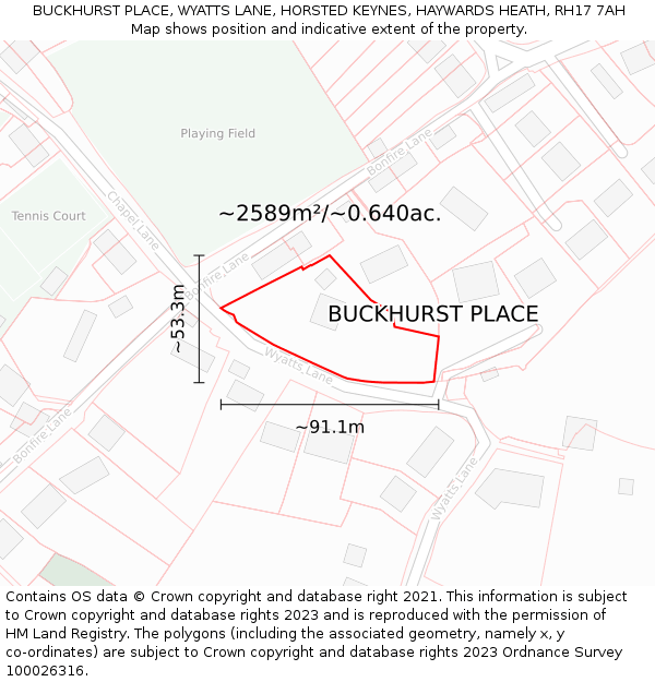 BUCKHURST PLACE, WYATTS LANE, HORSTED KEYNES, HAYWARDS HEATH, RH17 7AH: Plot and title map