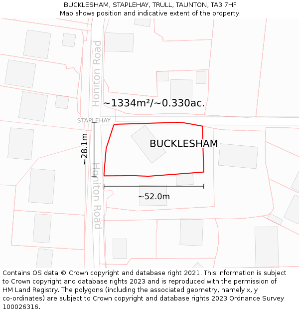 BUCKLESHAM, STAPLEHAY, TRULL, TAUNTON, TA3 7HF: Plot and title map