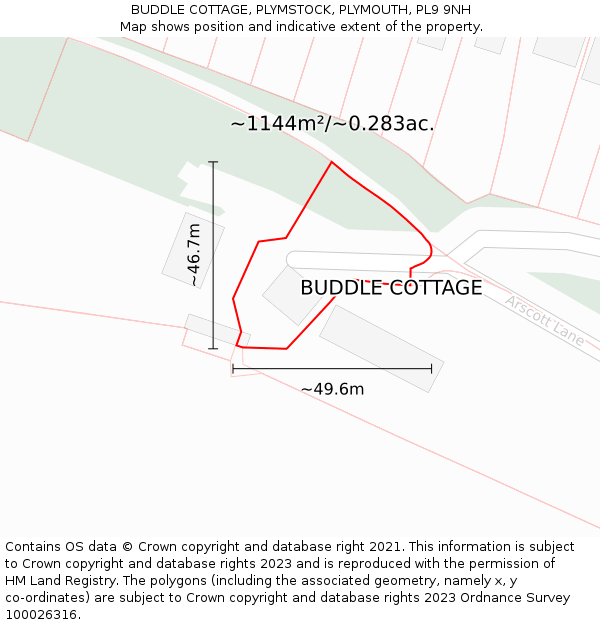 BUDDLE COTTAGE, PLYMSTOCK, PLYMOUTH, PL9 9NH: Plot and title map