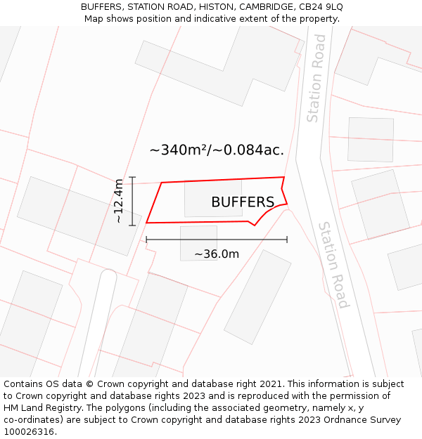 BUFFERS, STATION ROAD, HISTON, CAMBRIDGE, CB24 9LQ: Plot and title map