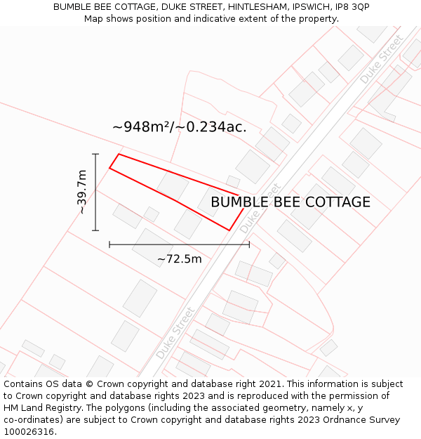 BUMBLE BEE COTTAGE, DUKE STREET, HINTLESHAM, IPSWICH, IP8 3QP: Plot and title map