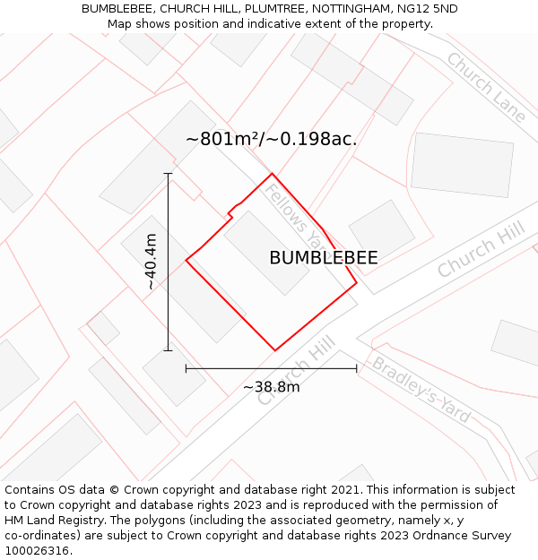 BUMBLEBEE, CHURCH HILL, PLUMTREE, NOTTINGHAM, NG12 5ND: Plot and title map