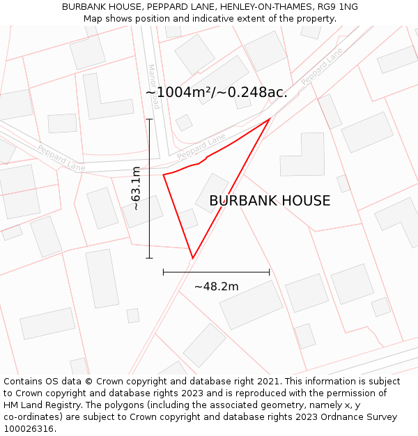 BURBANK HOUSE, PEPPARD LANE, HENLEY-ON-THAMES, RG9 1NG: Plot and title map