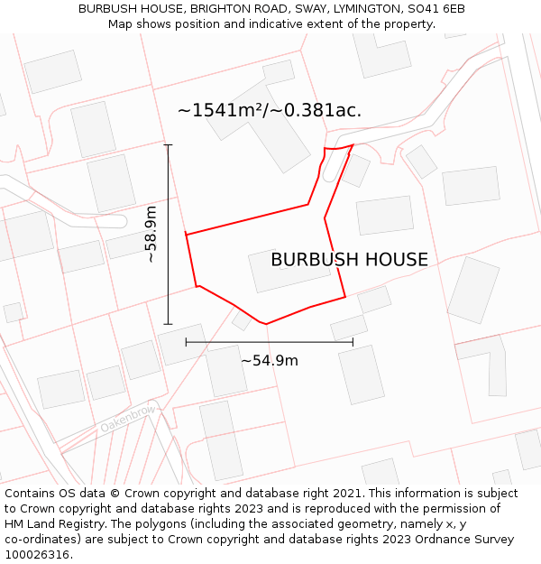 BURBUSH HOUSE, BRIGHTON ROAD, SWAY, LYMINGTON, SO41 6EB: Plot and title map