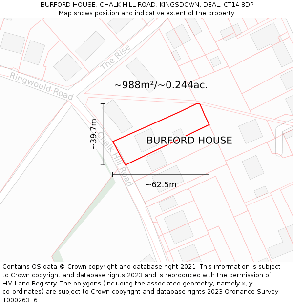 BURFORD HOUSE, CHALK HILL ROAD, KINGSDOWN, DEAL, CT14 8DP: Plot and title map