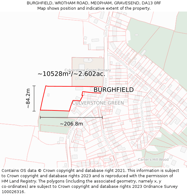 BURGHFIELD, WROTHAM ROAD, MEOPHAM, GRAVESEND, DA13 0RF: Plot and title map