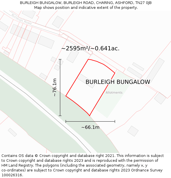 BURLEIGH BUNGALOW, BURLEIGH ROAD, CHARING, ASHFORD, TN27 0JB: Plot and title map