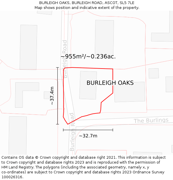 BURLEIGH OAKS, BURLEIGH ROAD, ASCOT, SL5 7LE: Plot and title map