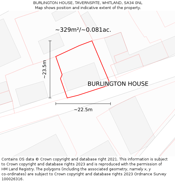 BURLINGTON HOUSE, TAVERNSPITE, WHITLAND, SA34 0NL: Plot and title map