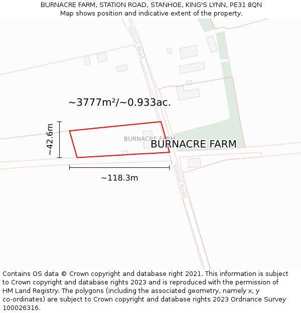 BURNACRE FARM, STATION ROAD, STANHOE, KING'S LYNN, PE31 8QN: Plot and title map