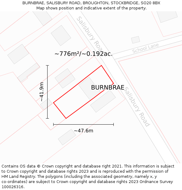 BURNBRAE, SALISBURY ROAD, BROUGHTON, STOCKBRIDGE, SO20 8BX: Plot and title map