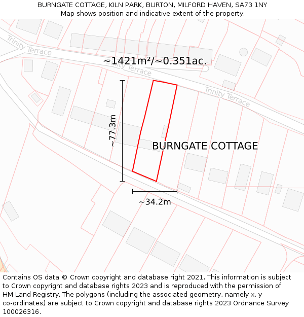 BURNGATE COTTAGE, KILN PARK, BURTON, MILFORD HAVEN, SA73 1NY: Plot and title map