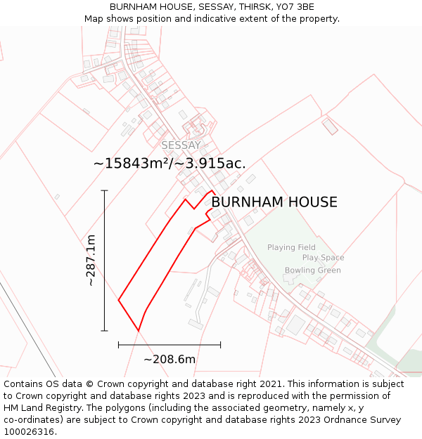 BURNHAM HOUSE, SESSAY, THIRSK, YO7 3BE: Plot and title map