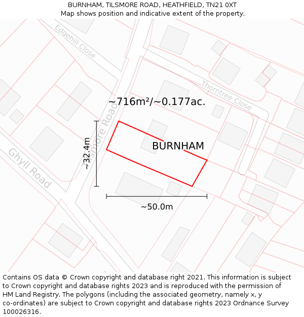 BURNHAM, TILSMORE ROAD, HEATHFIELD, TN21 0XT: Plot and title map