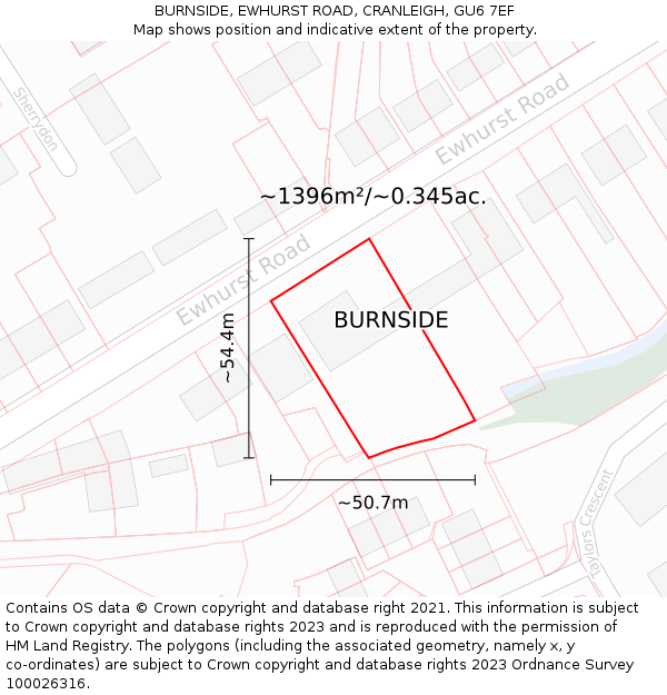 BURNSIDE, EWHURST ROAD, CRANLEIGH, GU6 7EF: Plot and title map