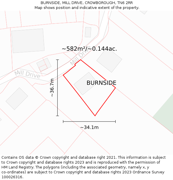 BURNSIDE, MILL DRIVE, CROWBOROUGH, TN6 2RR: Plot and title map