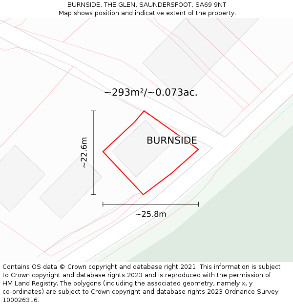 BURNSIDE, THE GLEN, SAUNDERSFOOT, SA69 9NT: Plot and title map