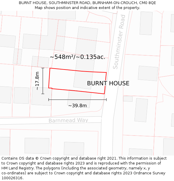 BURNT HOUSE, SOUTHMINSTER ROAD, BURNHAM-ON-CROUCH, CM0 8QE: Plot and title map