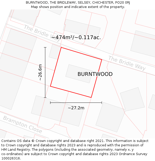 BURNTWOOD, THE BRIDLEWAY, SELSEY, CHICHESTER, PO20 0RJ: Plot and title map